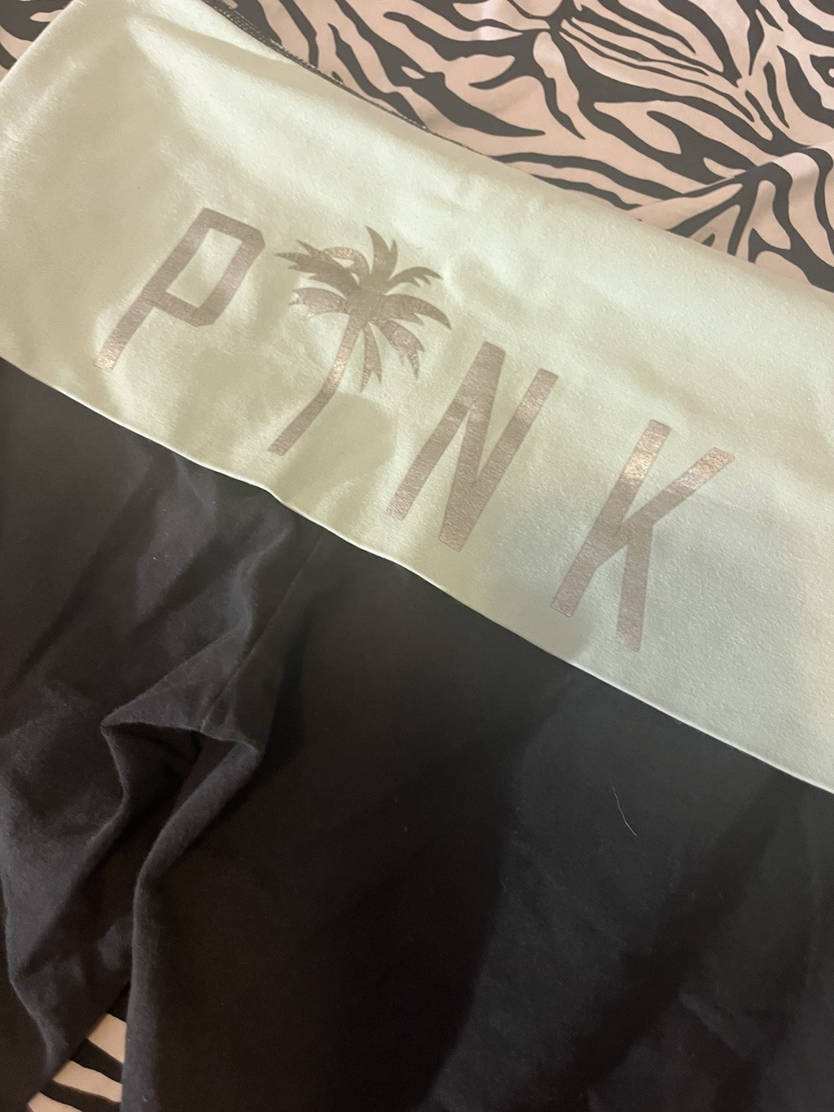 Victorias Secret PINK Foldover Capris Black & Ice Blue Metallic Logo Womens M