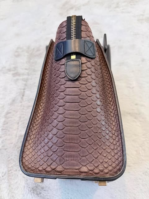 Authentic Celine Luggage Phantom Bag Handbag Black Mint Python Leather