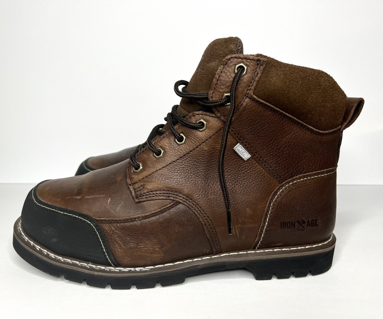 Iron Age Mens Brown Leather Met Guard Work Boots Dozer Steel Toe Men’s 13W