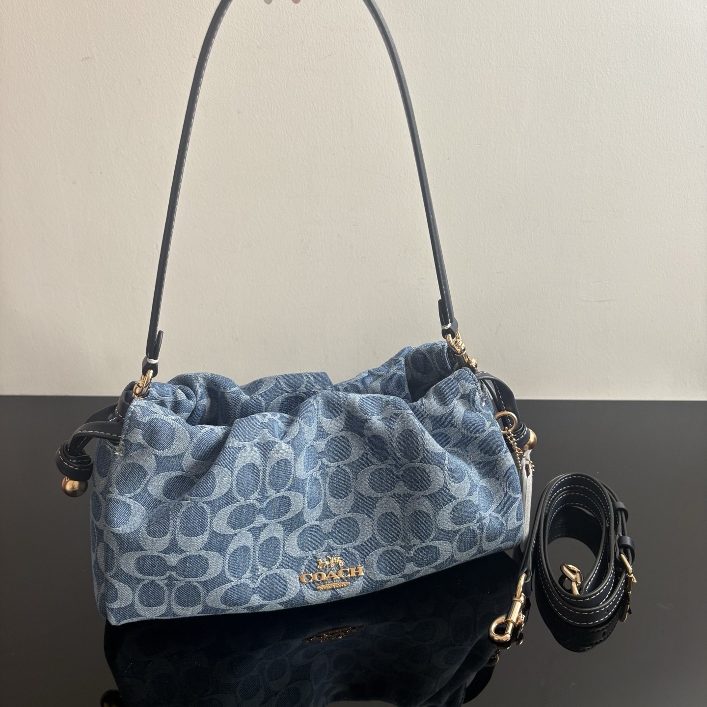 Coach CDE45 Faye Shoulder Bag Signature Denim 2WAY Gold HW Outlet New Japan