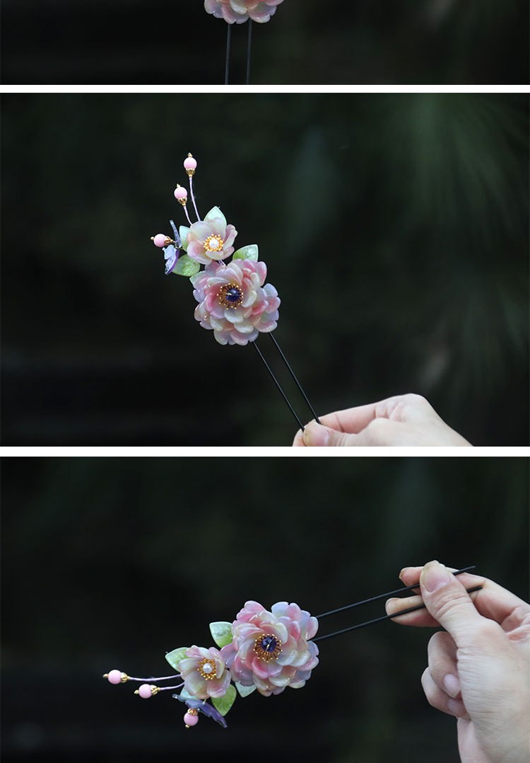 Rainbow Glass Hairpin U Shaped Traditional Chinese Hair Stick Hair Accessories