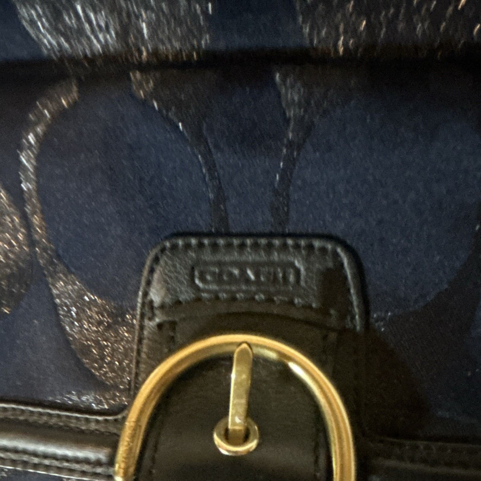 Coach Navy/Black Signature Logo Hobo Shoulder Bag Zip + Buckle Gold Pockets