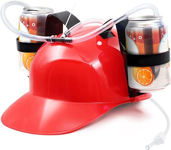 Drinking Helmet – Can Holder Drinker Hat Cap with Straw for Beer and Soda Red