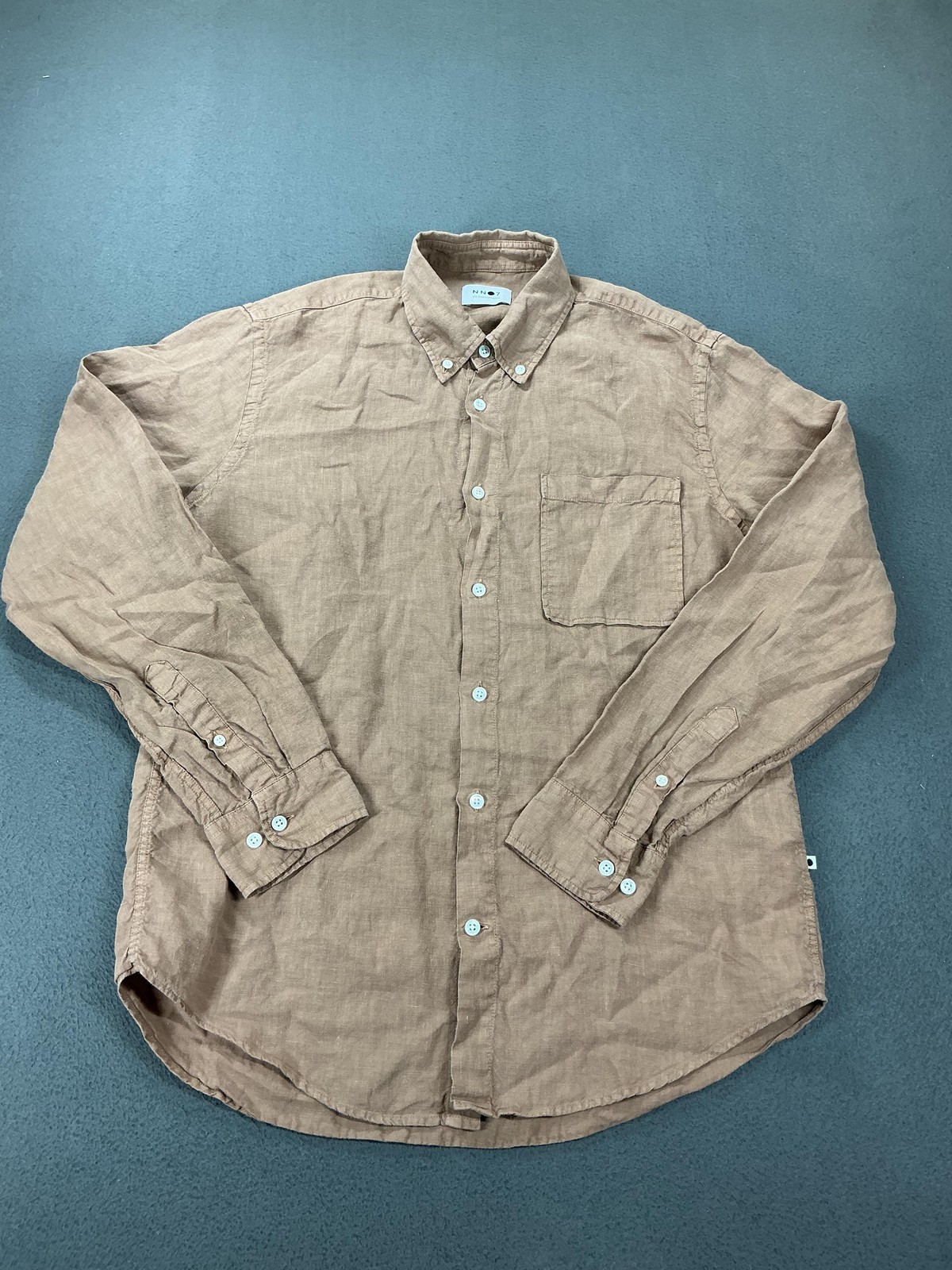 NN07 Shirt Mens M Beige Linen Long Sleeve Button Up Relaxed ARNE BD 5706
