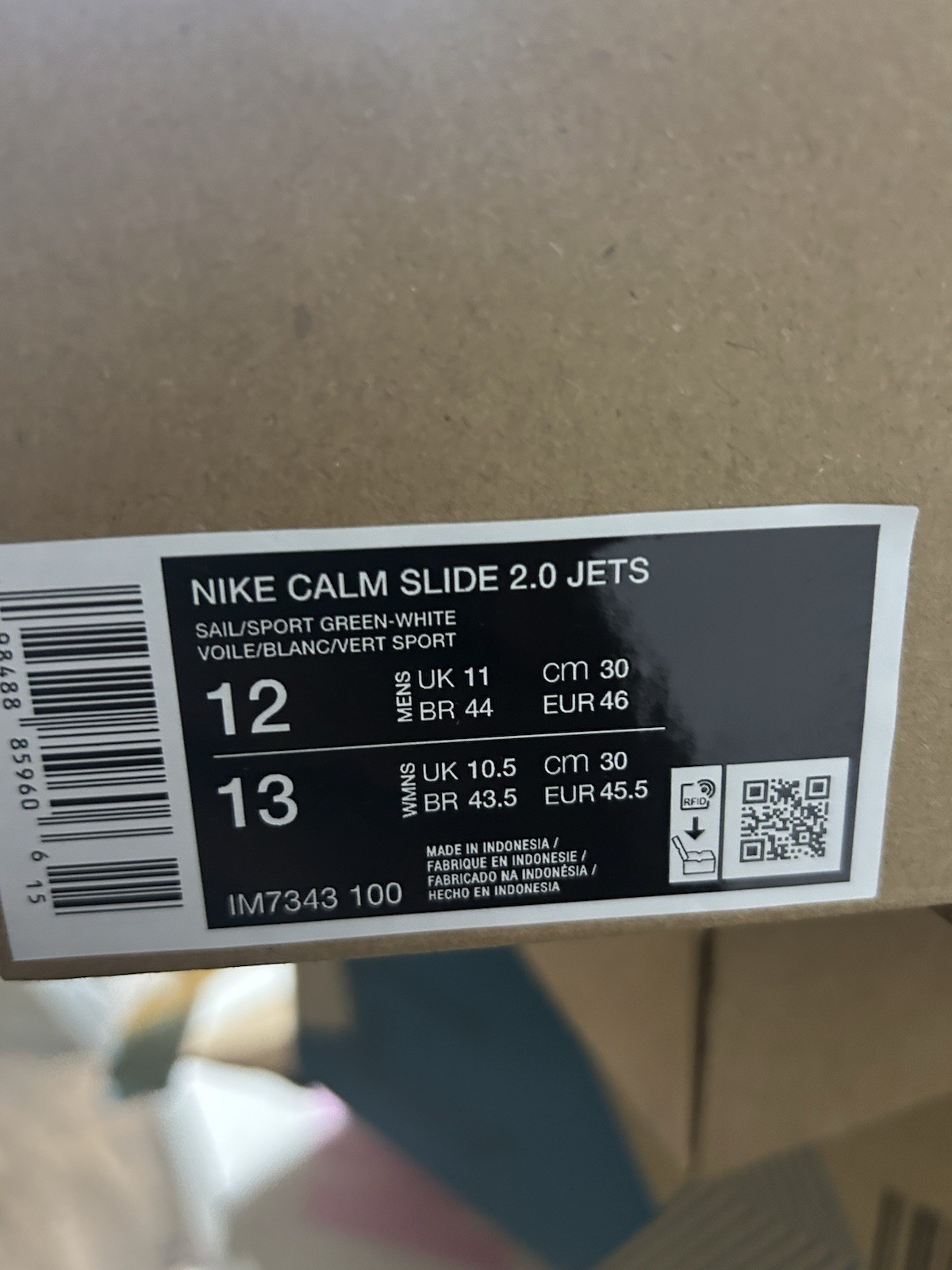 Nike Calm Slide 2.0 Jets Men’s Cushioned Slides White/Green US 12 EU 46