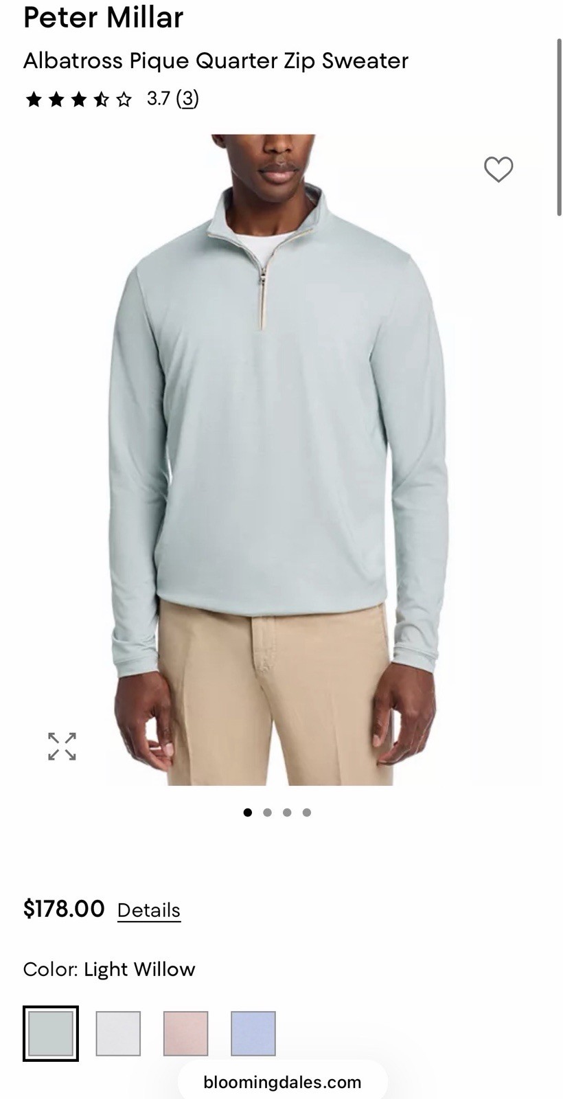 PETER MILLAR Crown Crafted Albatross LARGE Cotton Blend 1/4 Zip Willow Green