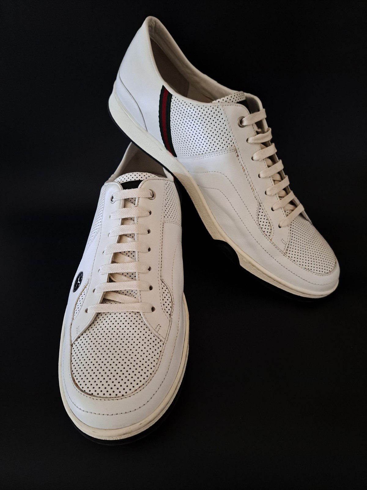 GUCCI Pelle S. Gomma Web Accent Men’s Sneakers Size 13D