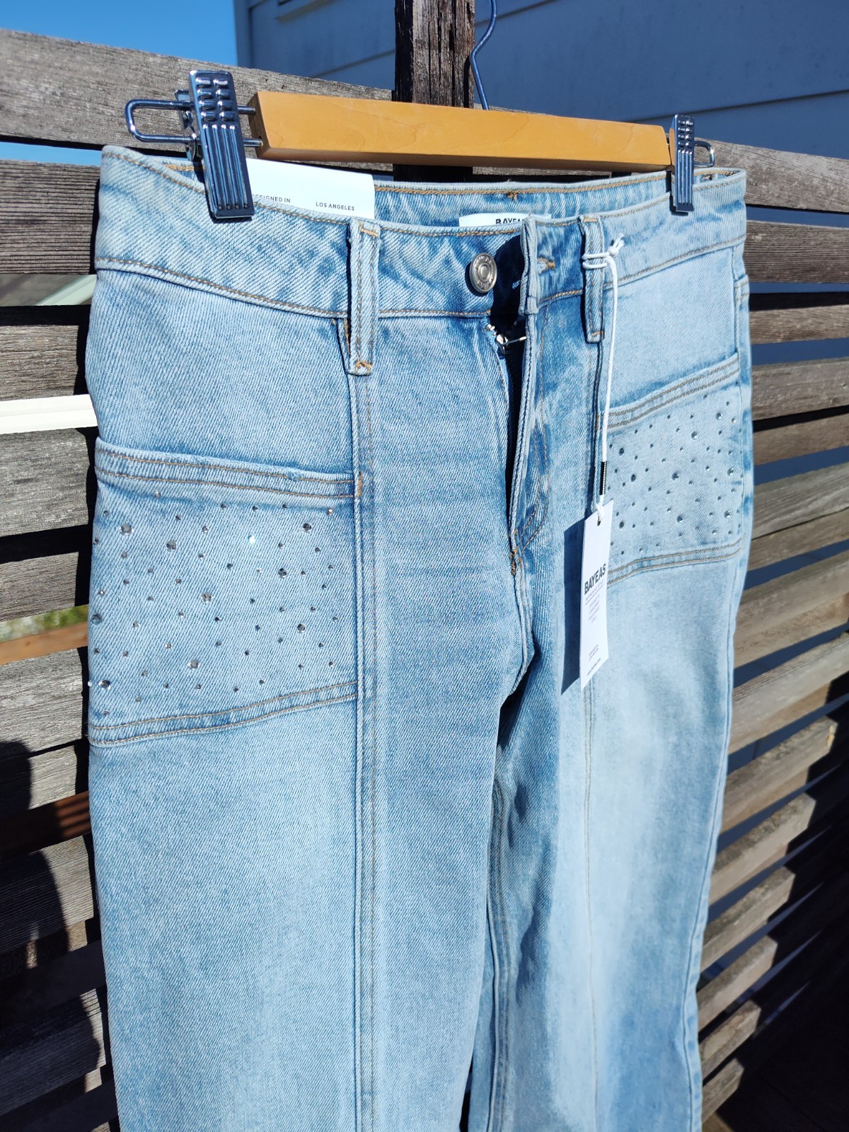 Bayeas Nordstrom mid-rise flare sparkle embellished jeans 26