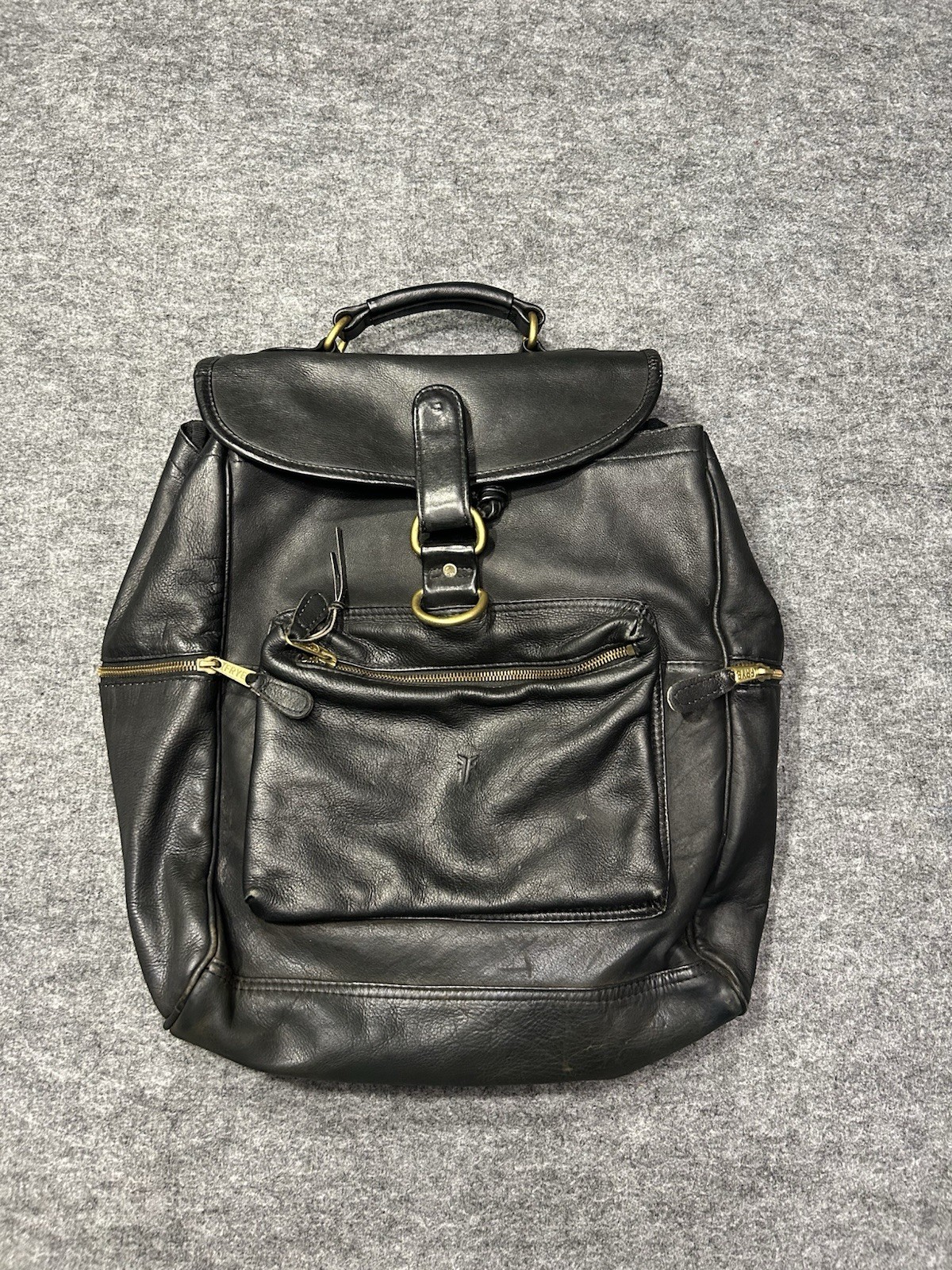 Frye Black Genuine Leather Drawstring Flap Large Backpack With Top Handle Unisex