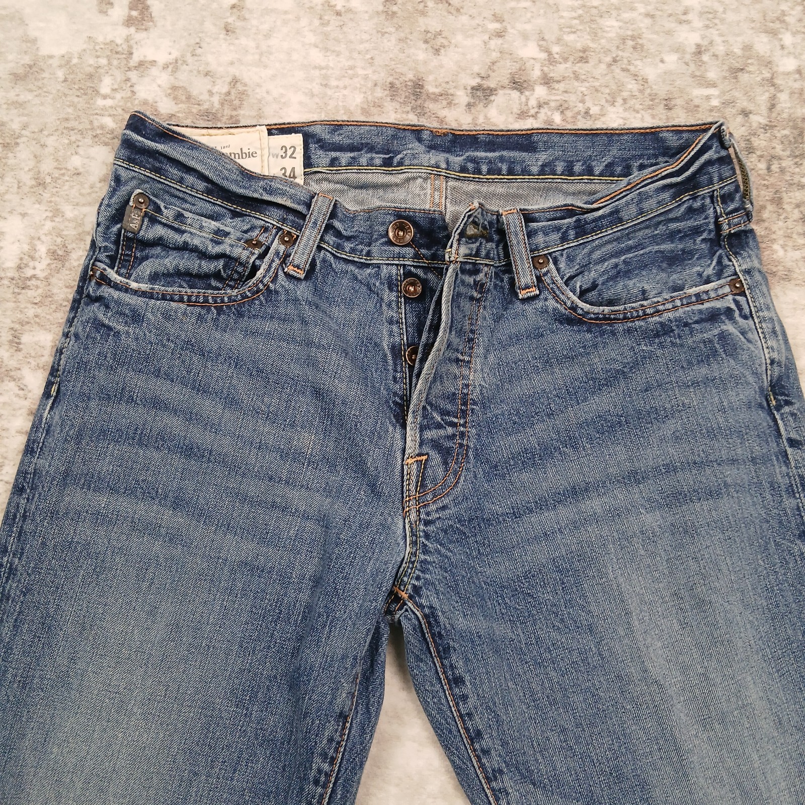 Abercrombie & Fitch Kilburn Low Rise Boot Cut Jeans Mens 32×34 Blue Button Fly