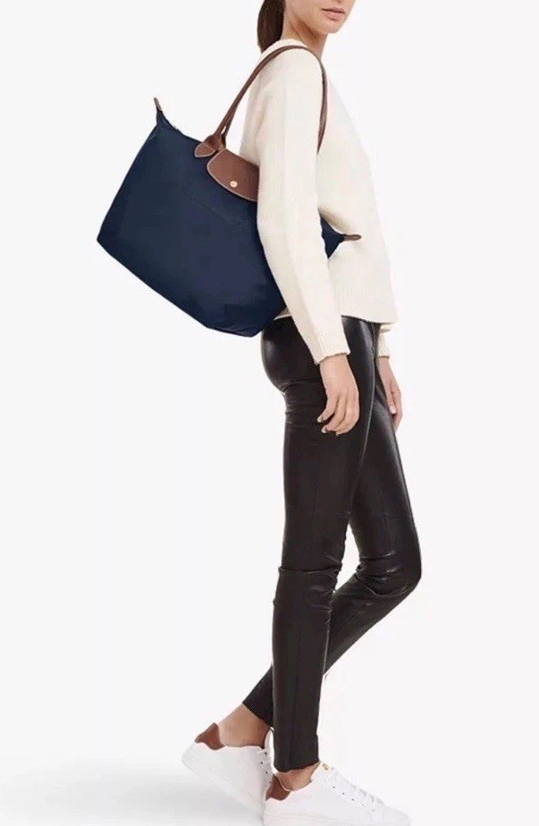 NWT Longchamp LE PLIAGE Large original Tote Bag shoulder leather Navy