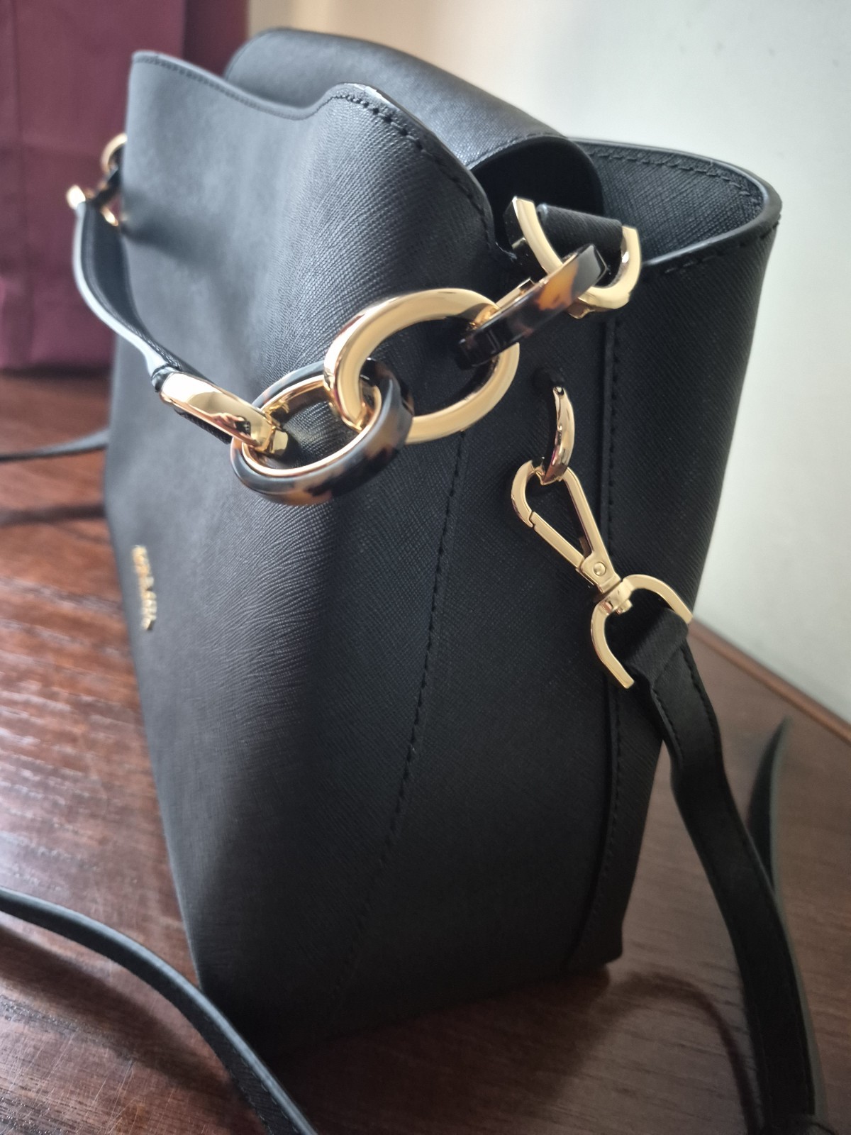 Michael Kors Portia Black Saffiano Leather Purse W/Dust Bag