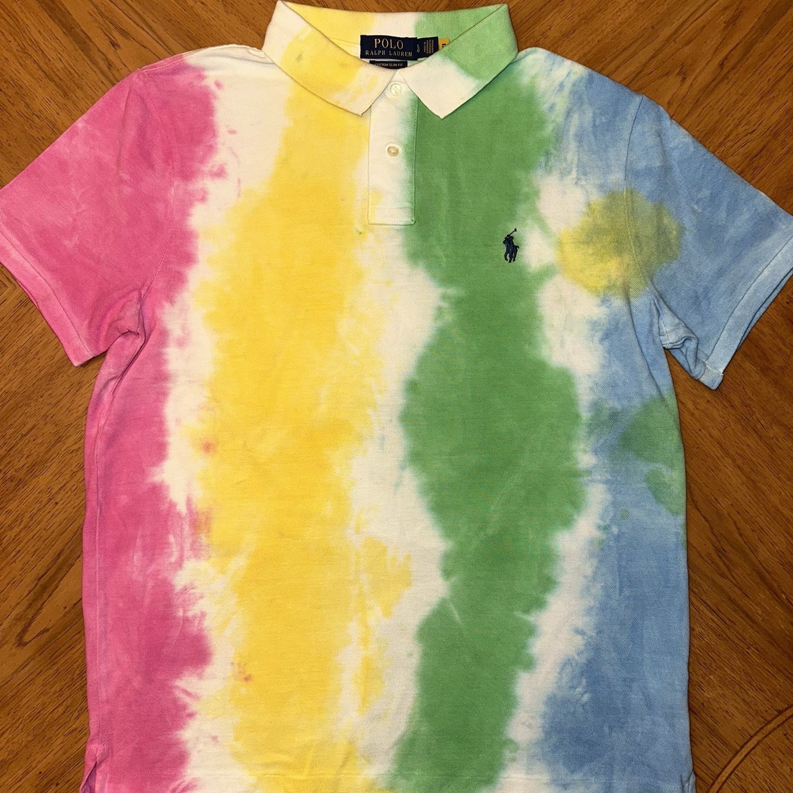 Polo Ralph Lauren Custom Slim Fit Shirt Size Large Tie Dye Multicolor Preppy