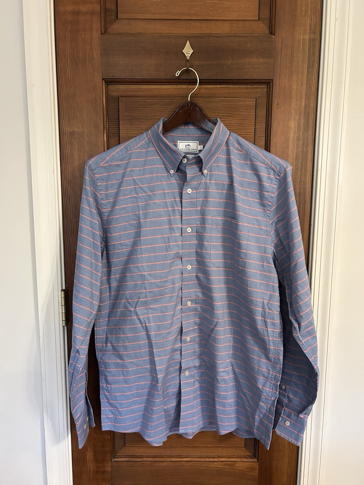 Southern Tide Men’s Button Down Shirt Blue Stripe Long Sleeve Trim Fit Large