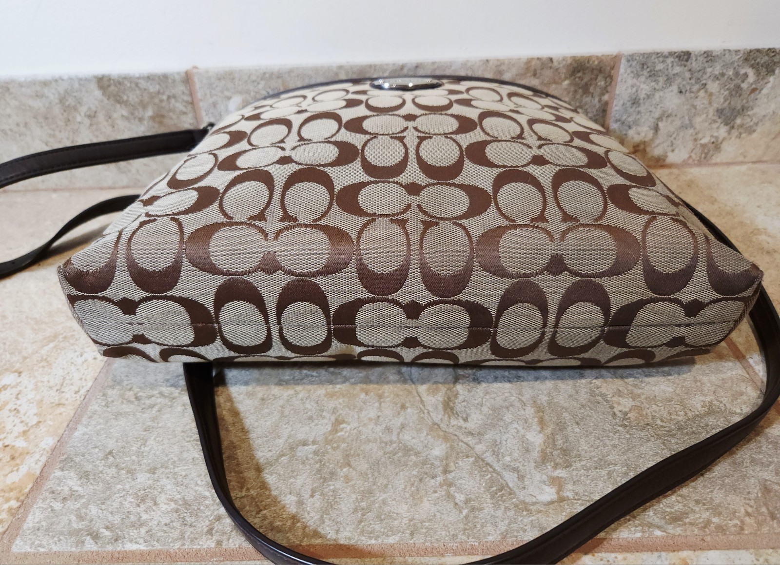 Coach | Vintage Beige CC Monogram Brown Leather Crossbody Travel Bag Purse EUC ✨
