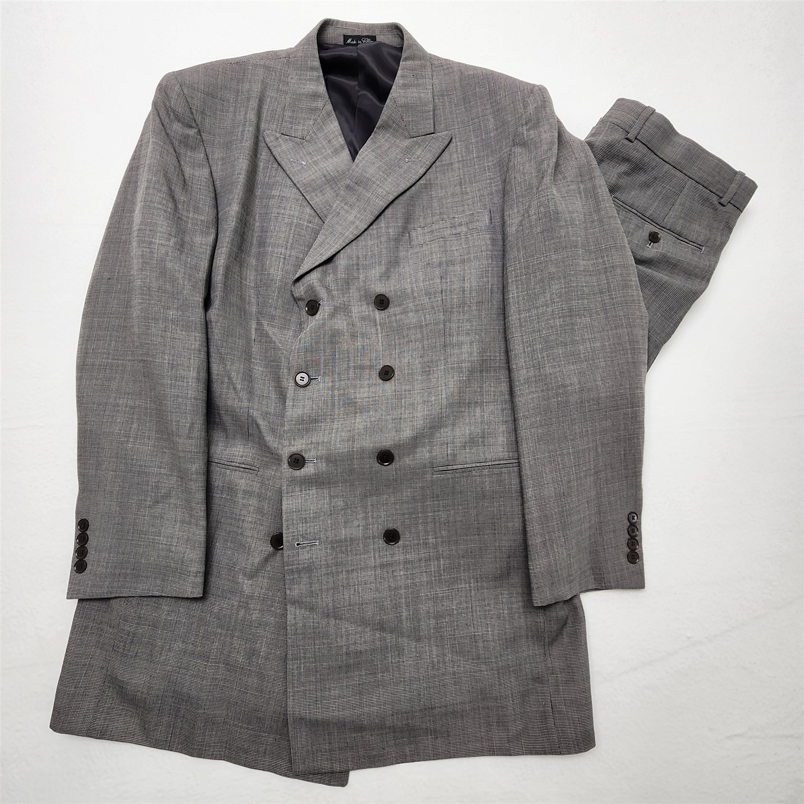 Carlo Cravalli 42L 36×34 Gray Nailhead Wool Blend Tweed Double Breasted 2Pc Suit