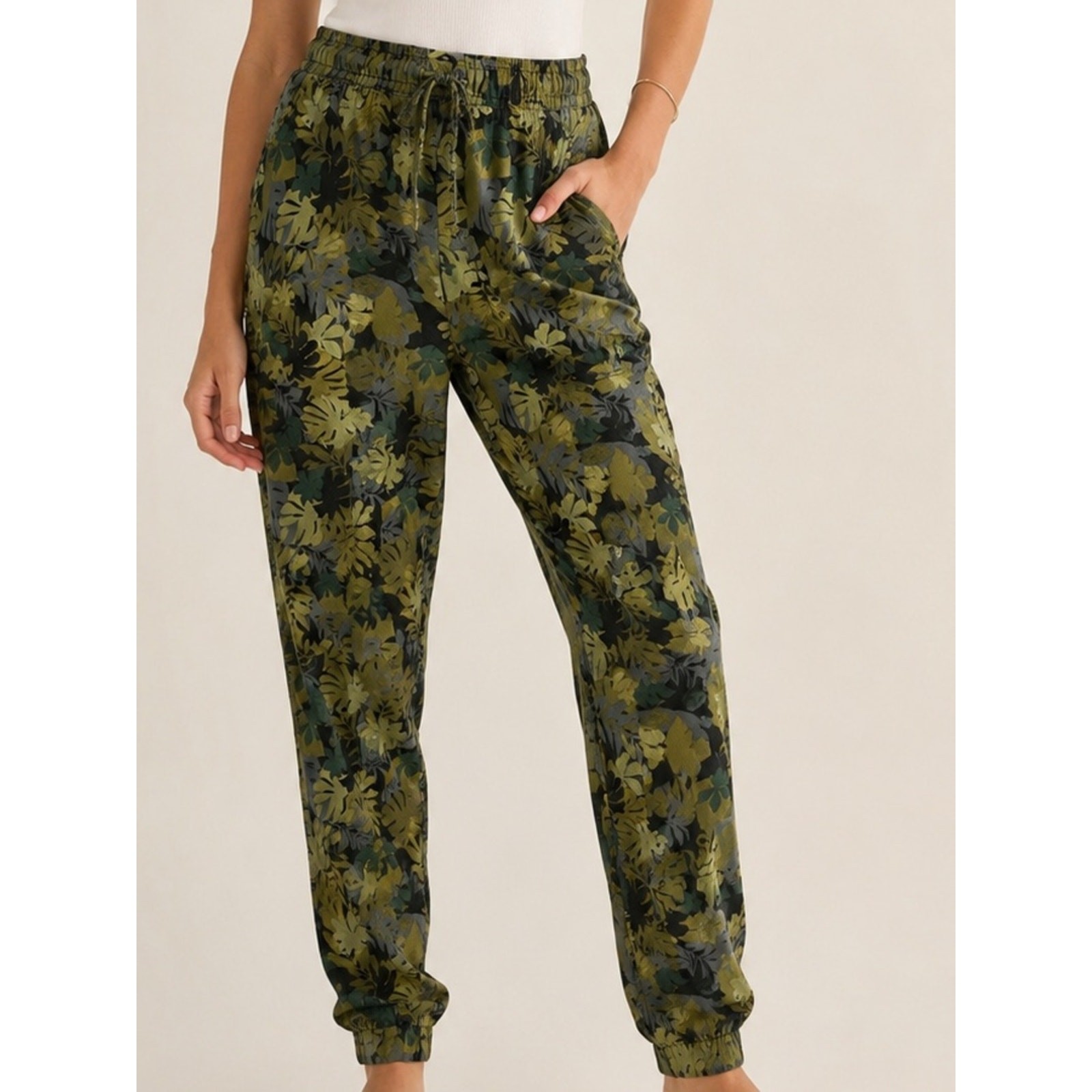 Nicole Miller New York XL Tropical Leaf Lyocell Jogger Pants Pull On NWT