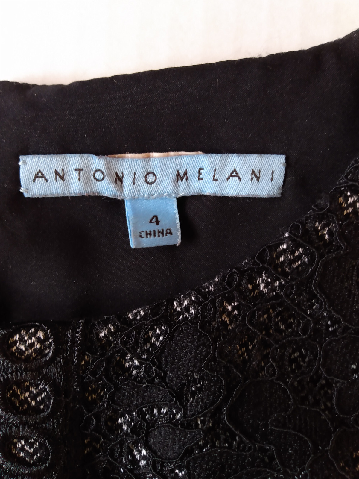 Antonio Melani Dress Size 4 Black Lace 3/4 Sleeve Sheath Above-Knee Zip Back