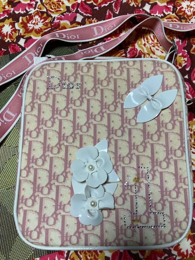 Christian Dior Trotter Floral Shoulder Bag Pink Canvas Y2K Vintage Rare