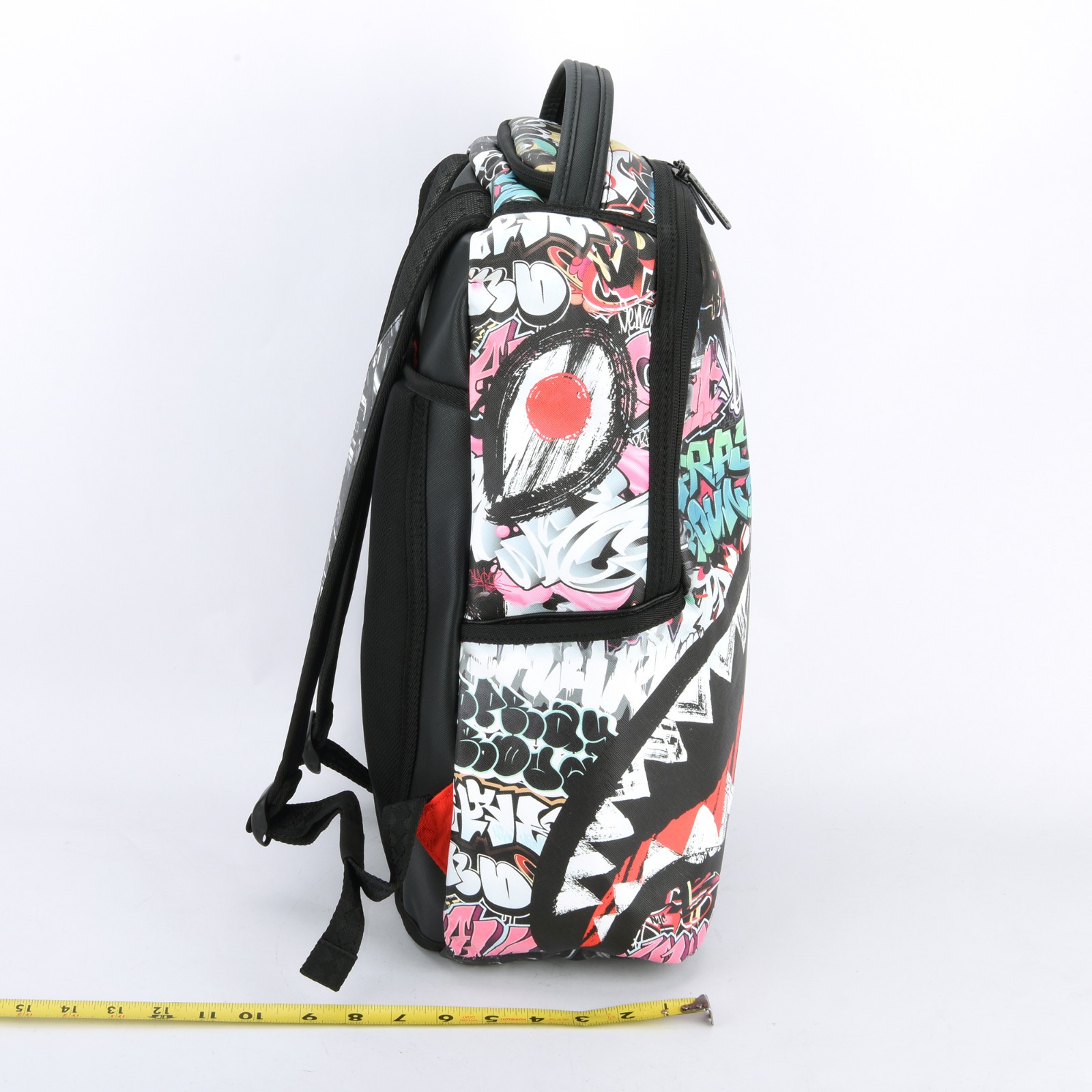 Sprayground New City Android Shark Leather Bag zipper Backpack Unisex Black