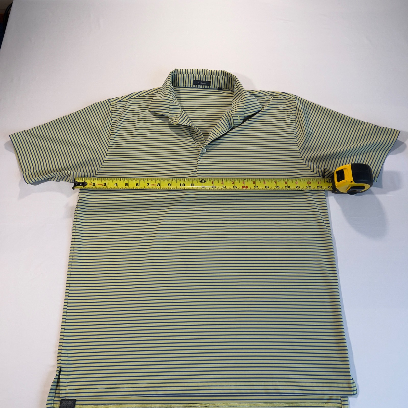 Turtleson Yellow and Blue Striped Performance Polo Large Cobblestone Golf
