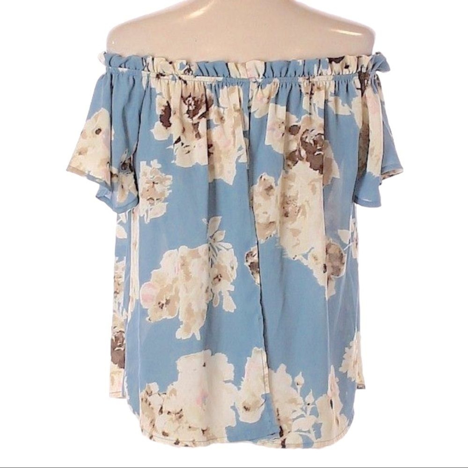 Peach Love Off the Shoulder Split Back Floral Boho Blouse Size S
