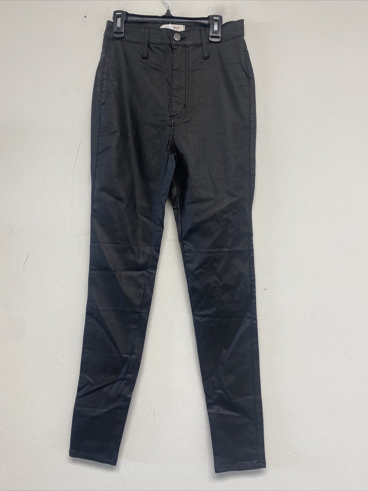 VIBRANT MIU SKINNY JEANS WOMEN SIZE 9 SOLID FAUX LEATHER NYLON BLACK 28×28 P1609