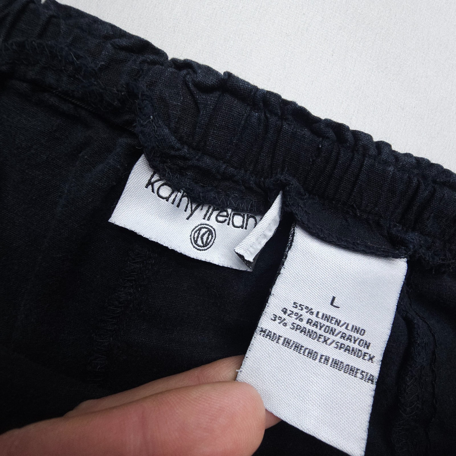 Kathy Ireland Linen Rayon Pull On Capri Crop Pants Size Large Black Flowy