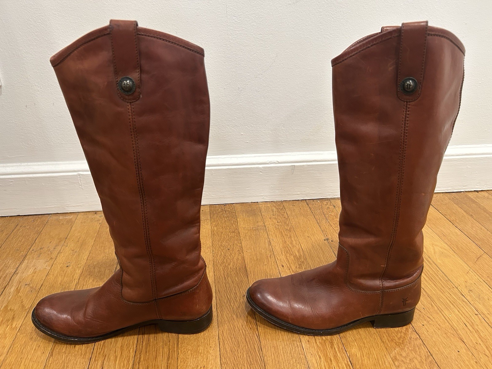 Frye Women’s Melissa Button Brown Leather Riding Boots 6.5B Extended Calf