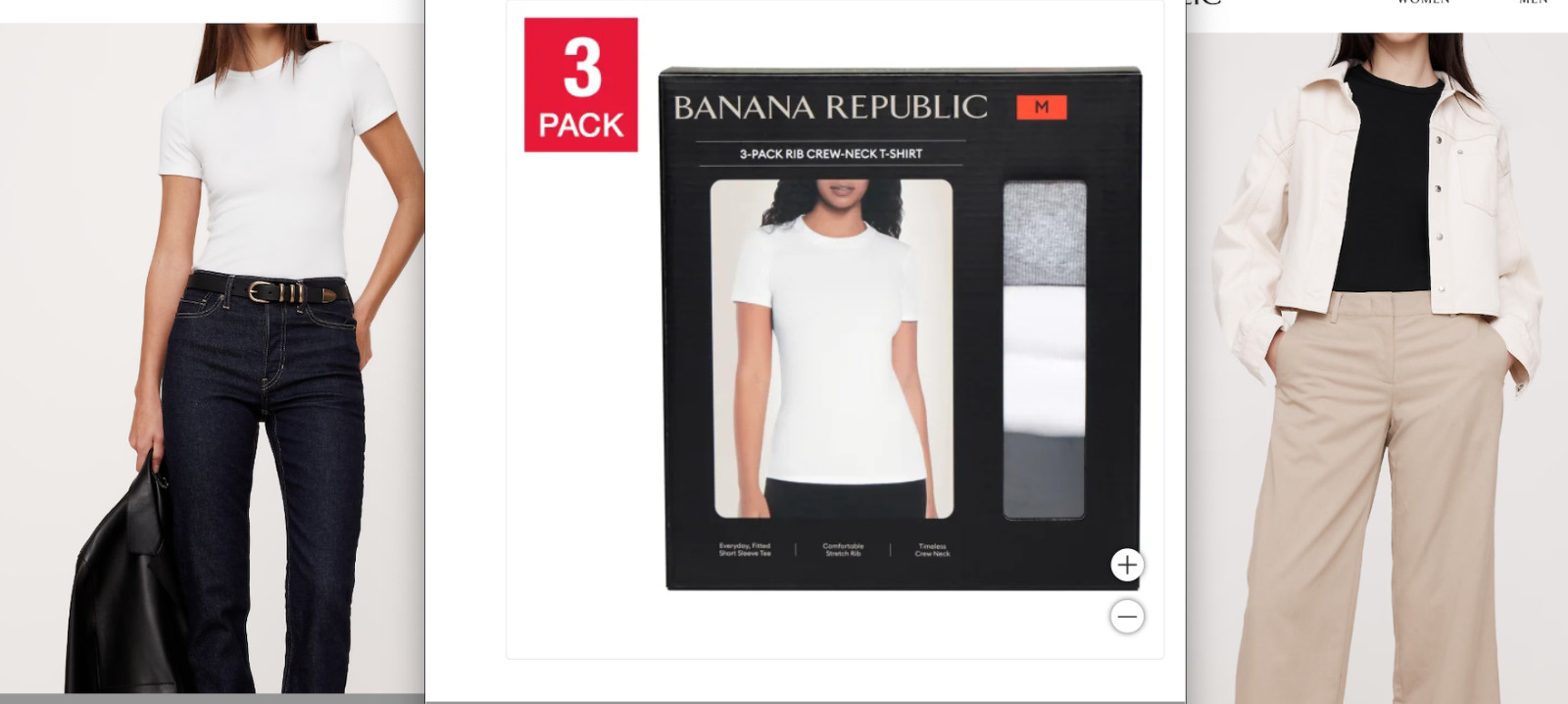 3-pack: White/Grey/Black ~ Banana Republic Ribbed Crewneck T-Shirt MSRP$129