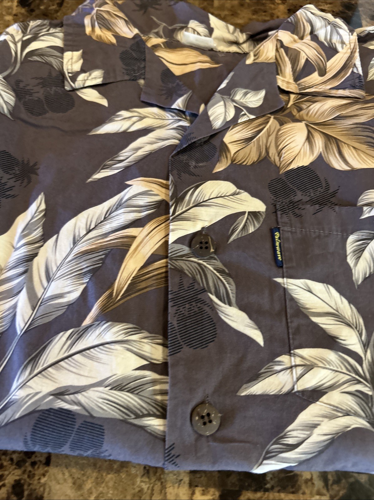 Palmwave Hawaiian/Aloha Shirt-Gray w/ Palms,Islands,& flowers Small Free Ship
