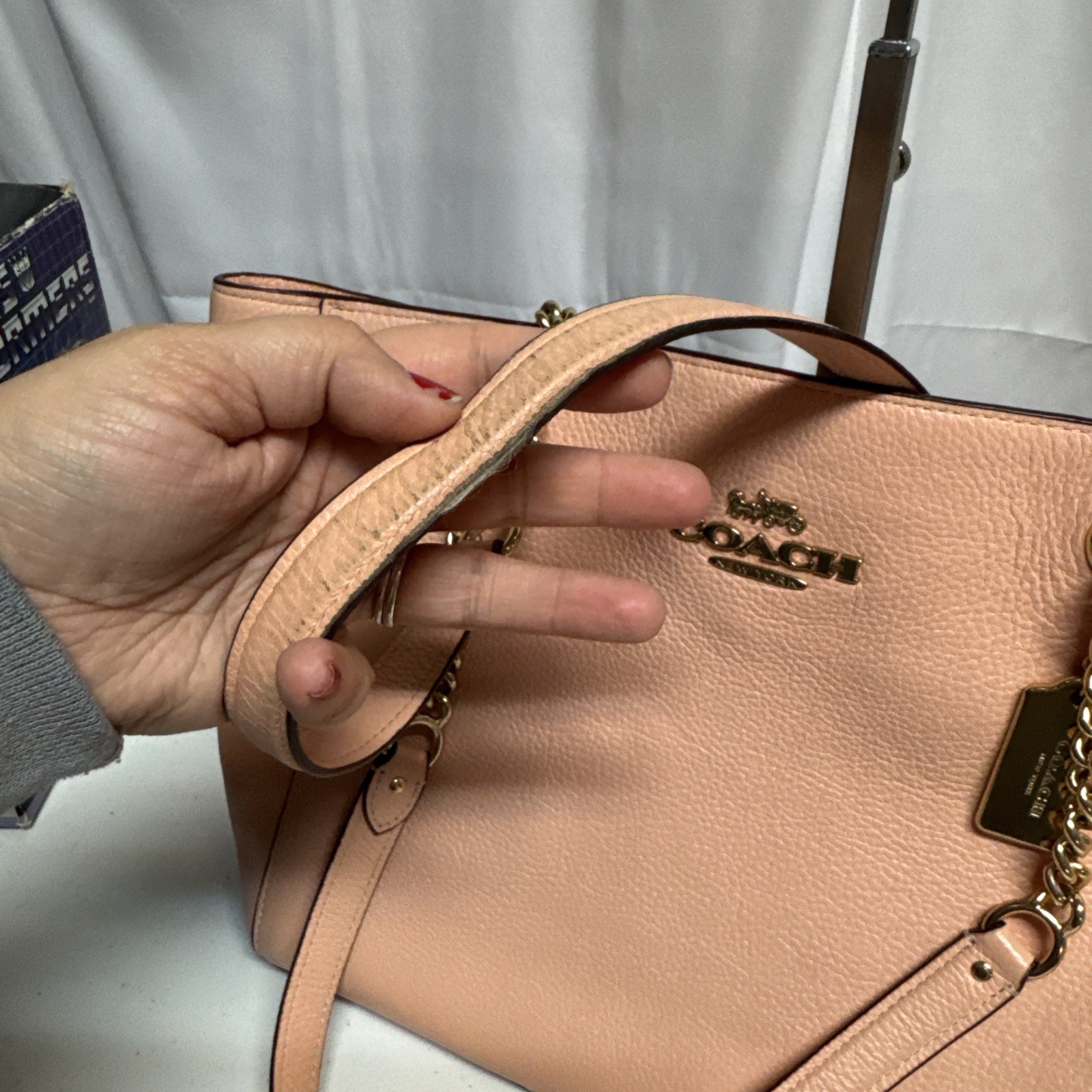 Coach Ava Chain Tote . 100% Genuine Coach Handbag Used Peach Pink