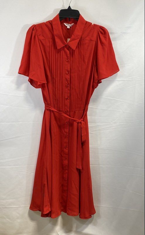 Nanette Lepore Women’s Crimson Ruby Pintuck Button Front Belted Dress Sz 10 NWT