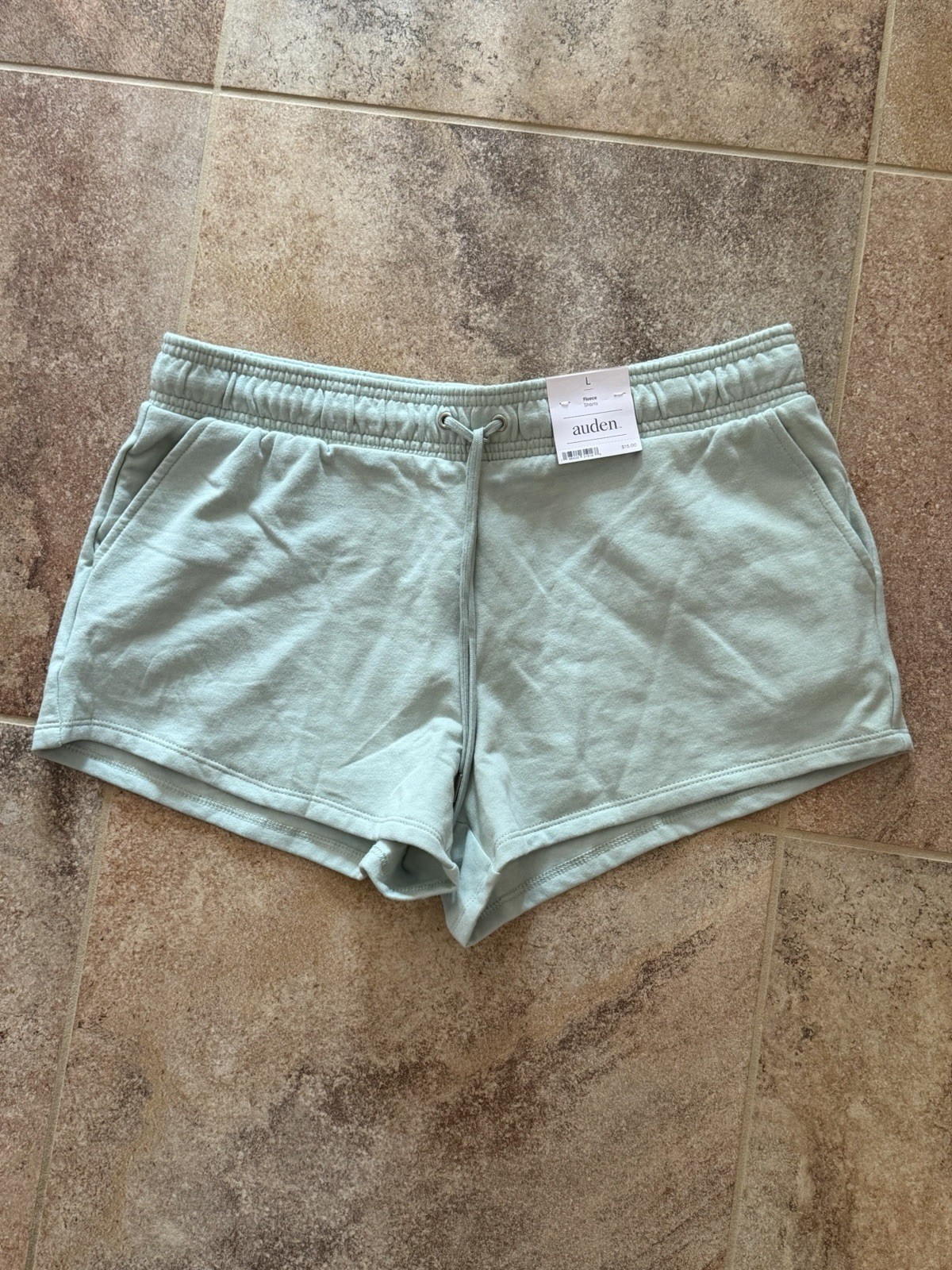 Auden Women Mid-Rise Fleece Drawstring Light Green Shorts Size L NWT