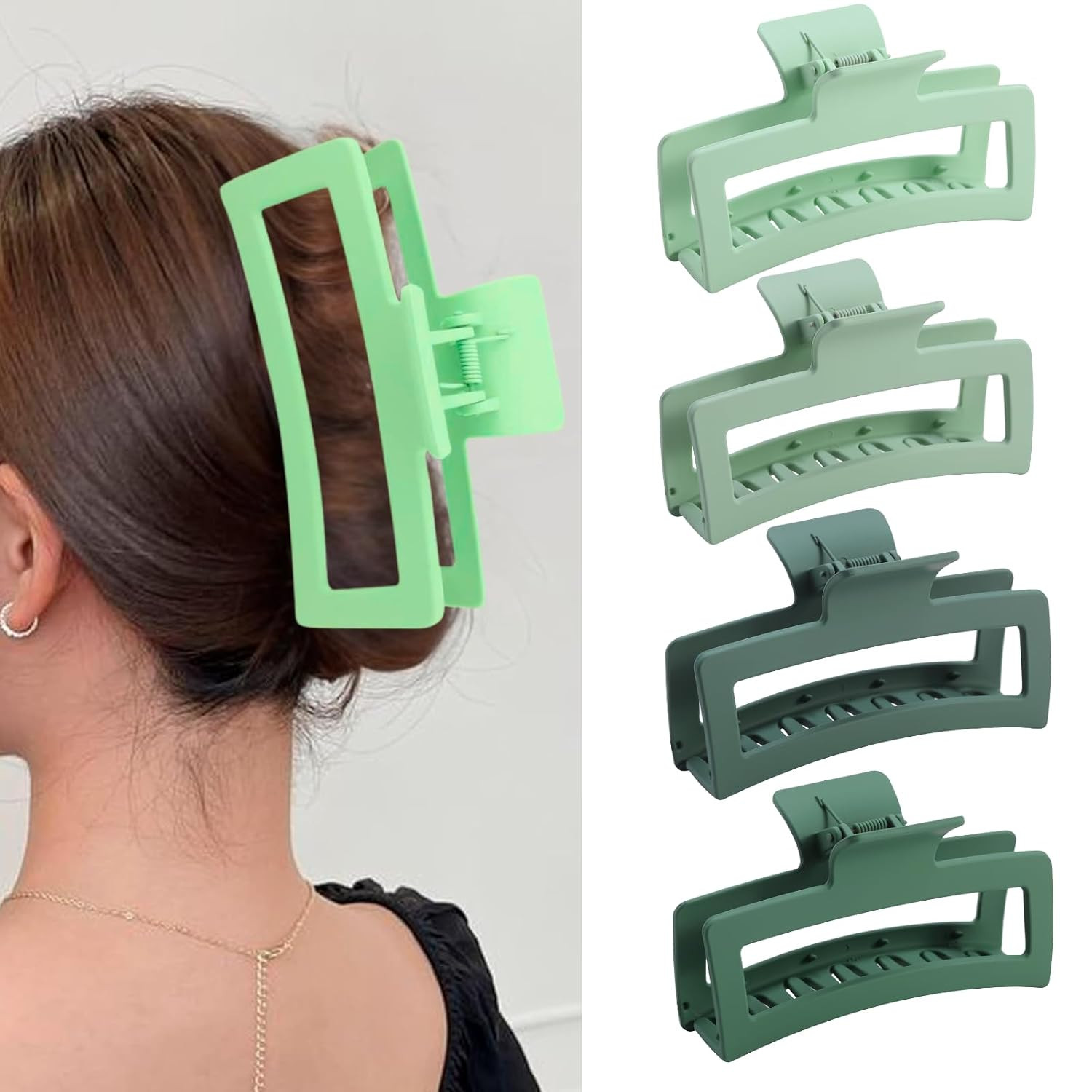 5 Inch Extra Large Claw Clips for Thick and Long Hair, 4 Pack XL Jumbo Matte Rec
