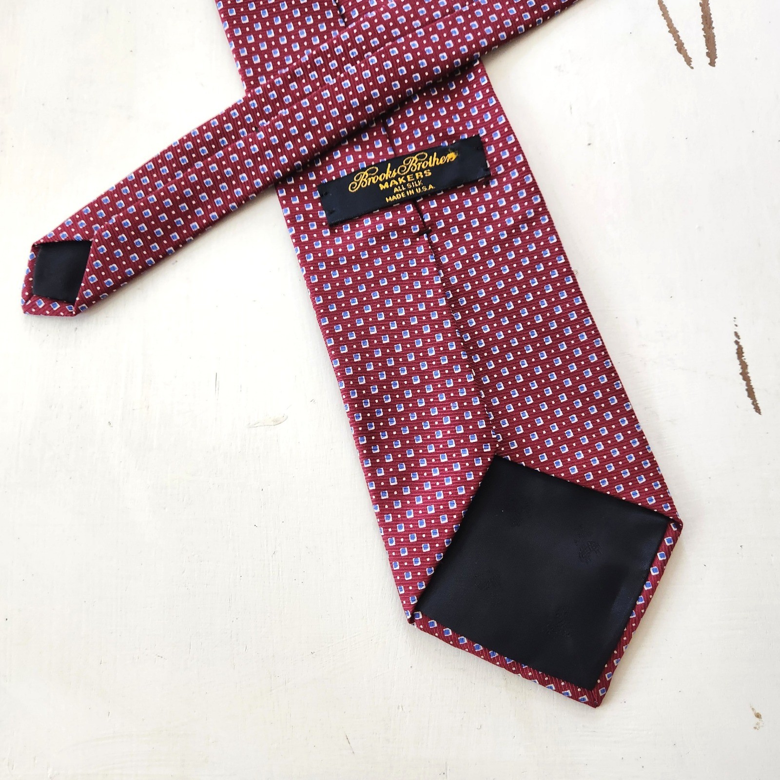Vintage Brooks Brothers Makers All Silk Red Blue Micro Dot Pattern Necktie 56″