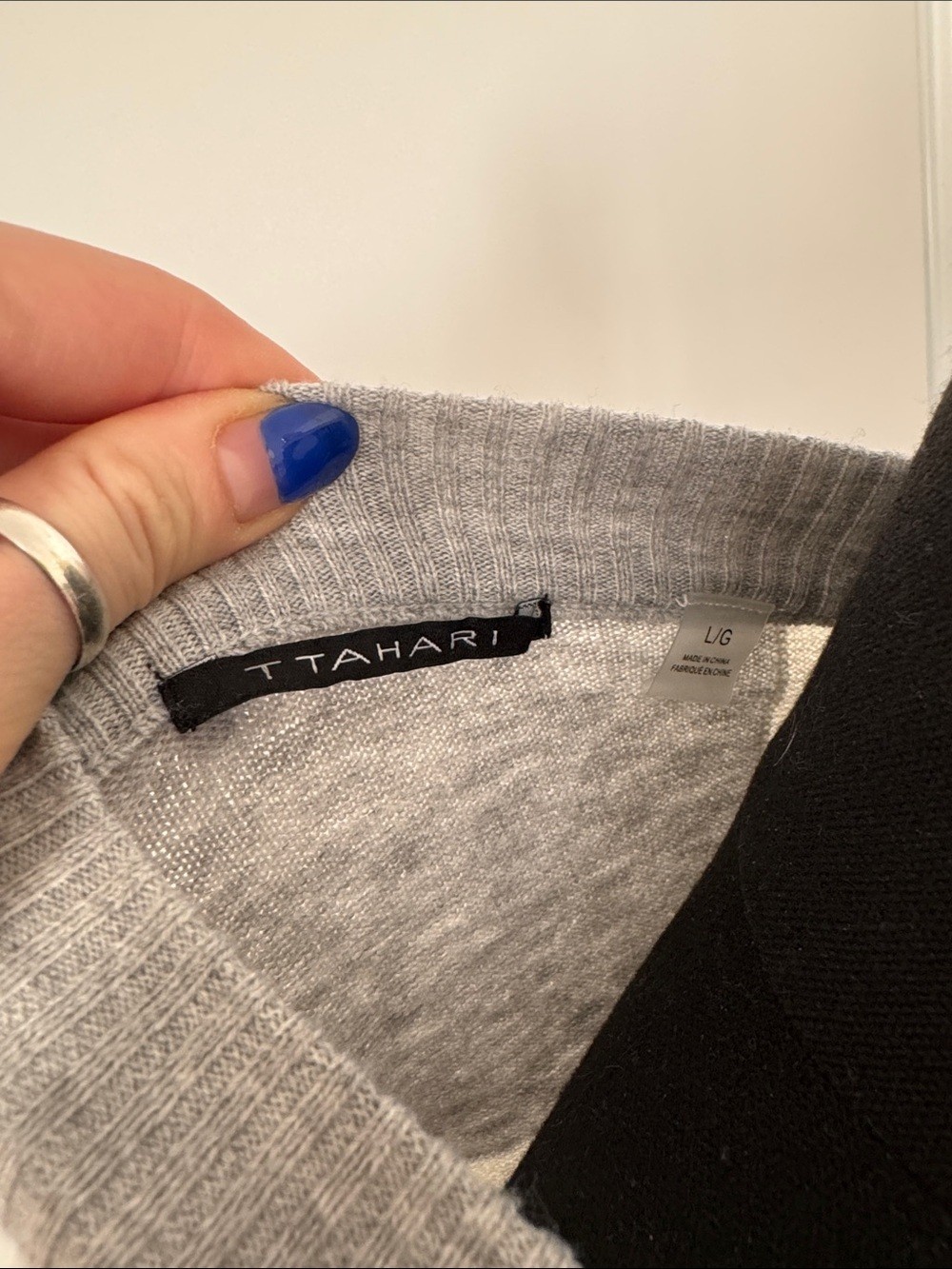 T Tahari Gray & White Checkerboard Crewneck Sweater