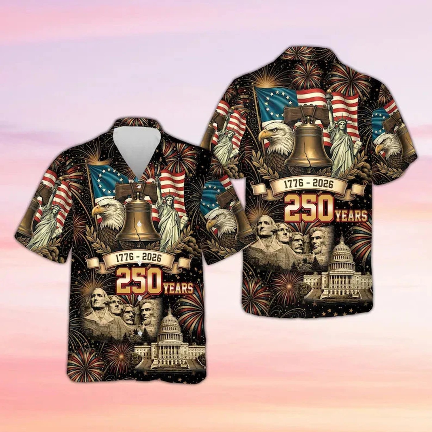 Vintage USA 250th Anniversary Hawaiian Shirt 1776-2026 Semiquincentennial Eagle