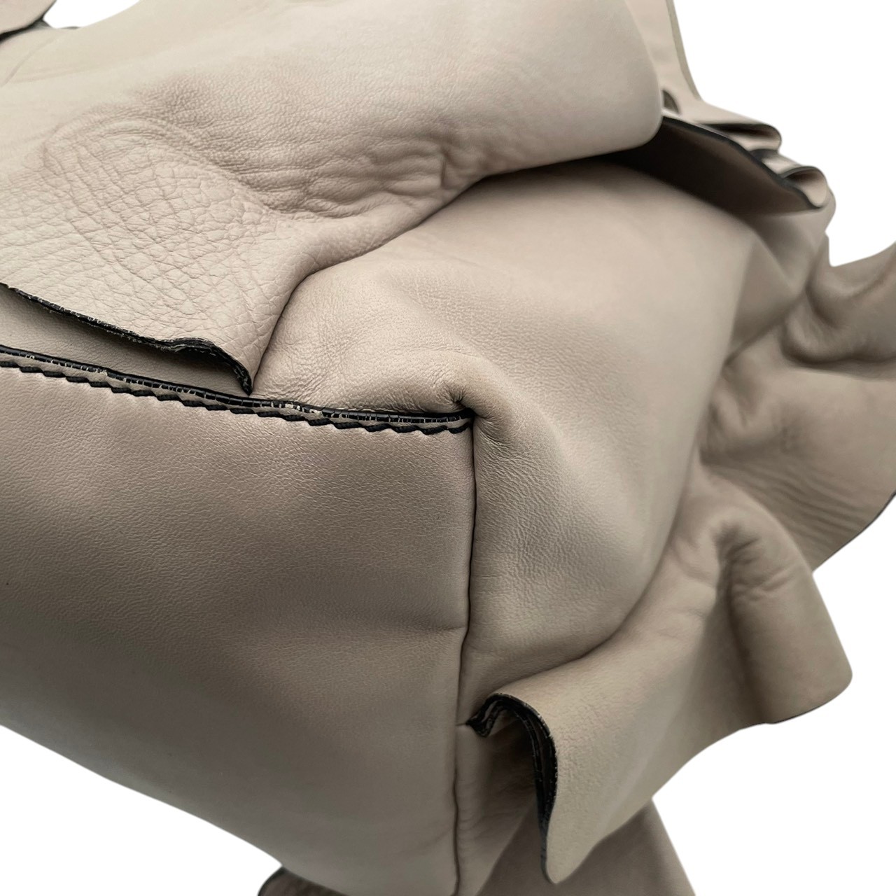 Authentic VALENTINO GARAVANI Ruffle Hobo Bag Handbag Leather Gray Women