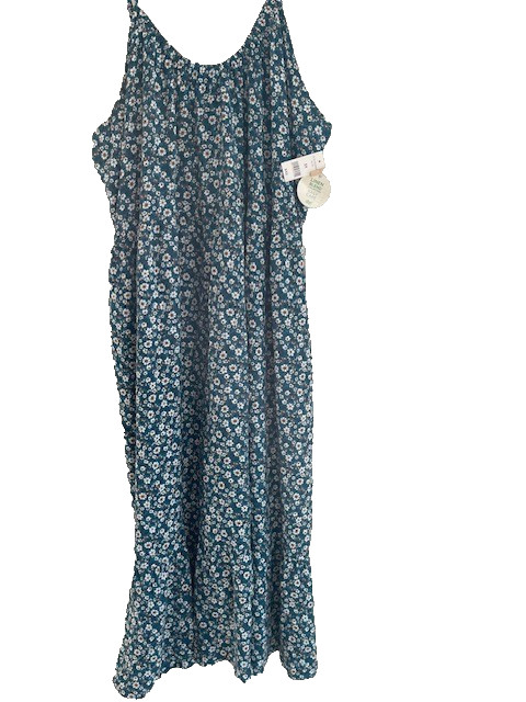 Dip Linen Blend Teal and White Floral Maxi Dress Womens 3X