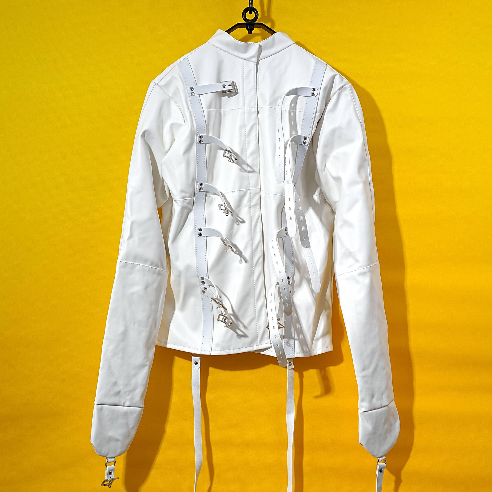 White Asylum Straight Jacket Costume S/M L/XL BODY HARNESS Restraint Armbinder