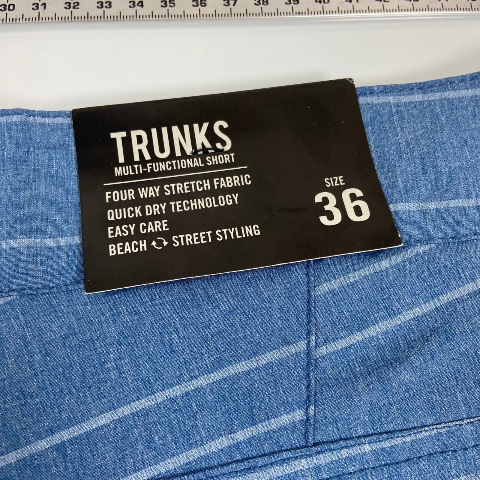 Trunks Mens 36 Blue Striped Multi-Functional Hybrid Shorts NEW Stretch Quick Dry