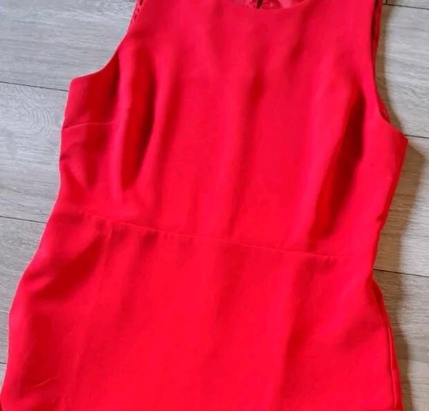 Dusk By Roman Red Stretch Sleeveless Peplum Hem Dress Smart Occasion Office UK16