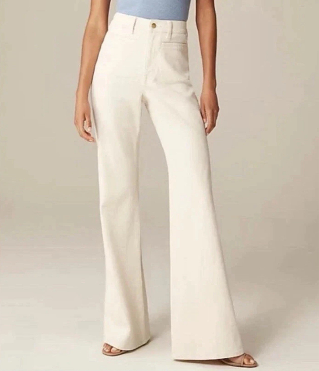 J.Crew ’96 Flare Jeans Size 25 P Cream High Rise Patch Pocket Minimalist Scandi