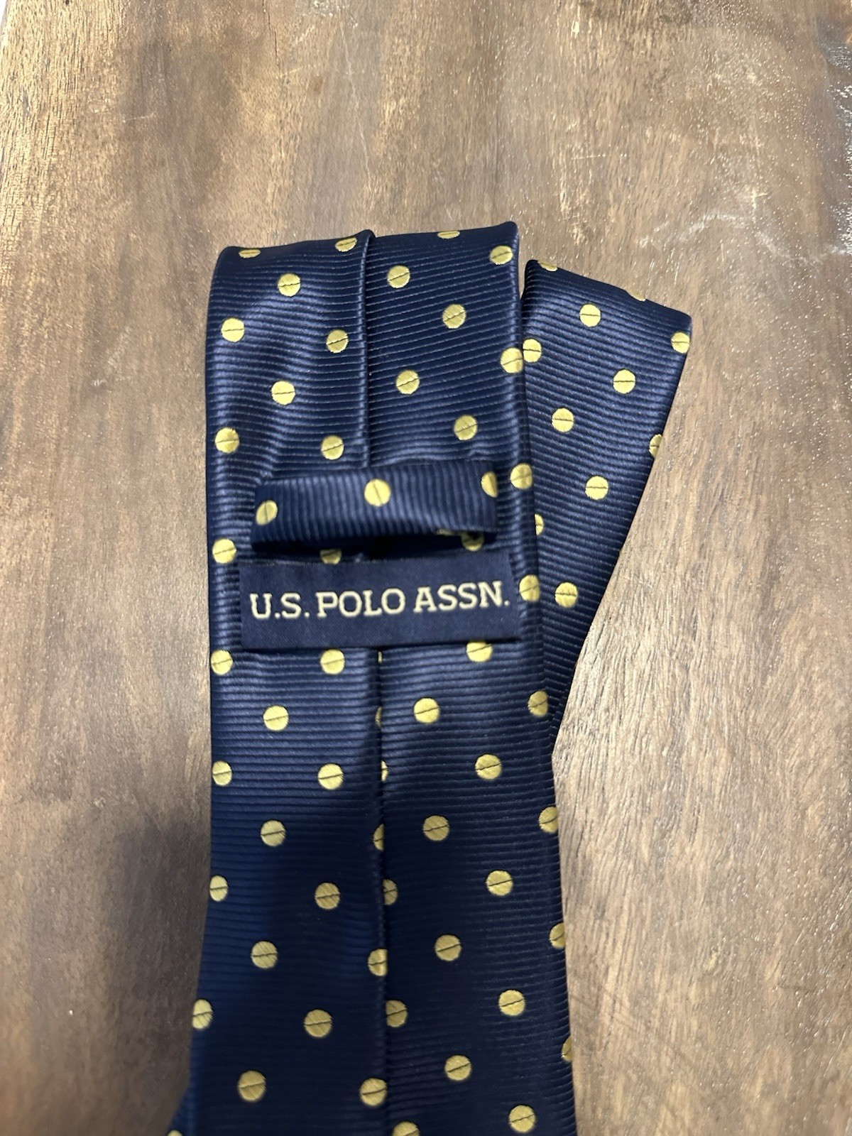 U.S. Polo Assn. Men’s Designer Polka Dot Silk Tie Navy Yellow Logo Neckwear