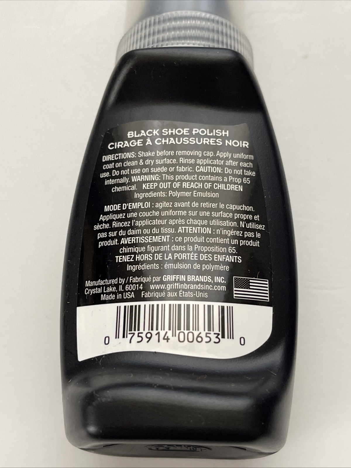 Lot of 2 Griffin Liquid Shoe Polish Black Noir 2.5 FL OZ (74ml) Expires 2034