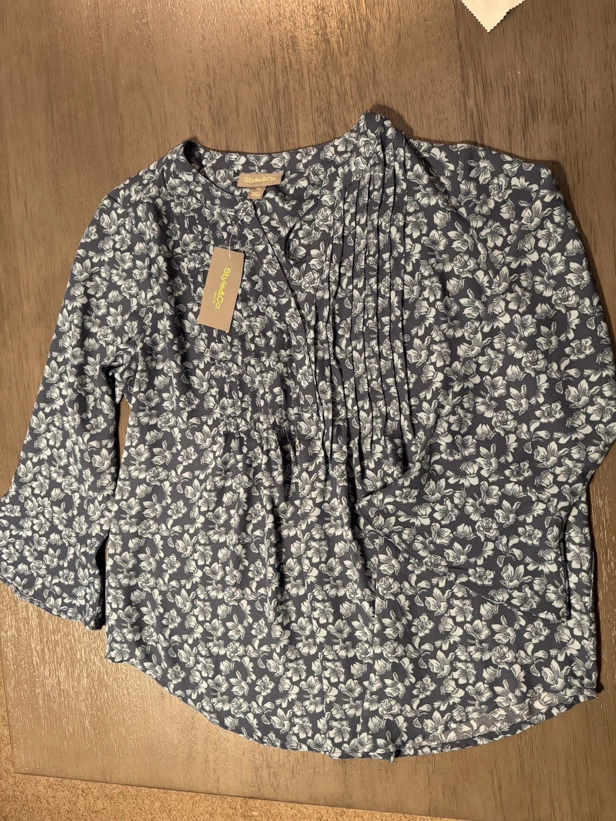Petite-LARGE •Style & Co. women’s long-sleeve floral pintuck-yoke blouse •NWT