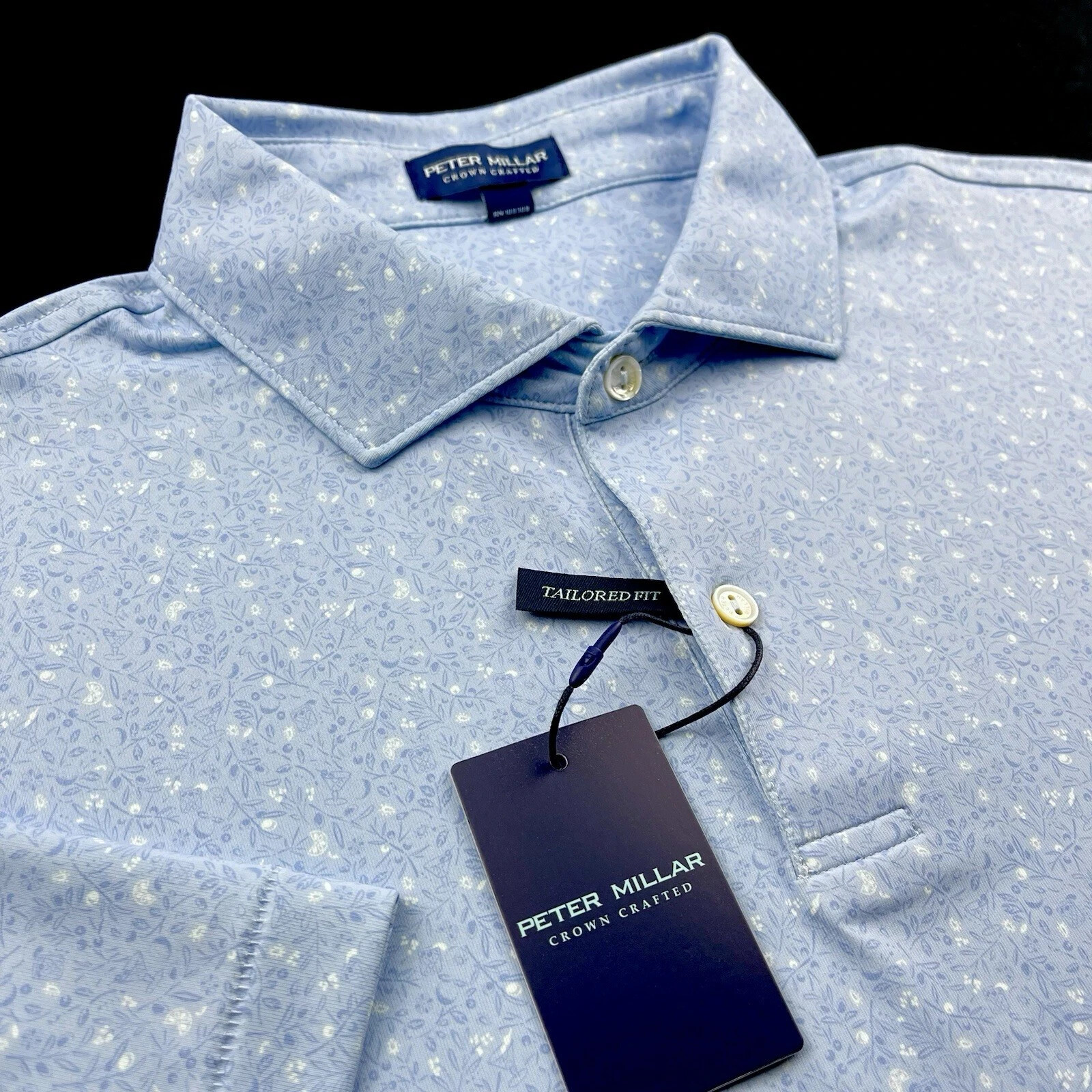 Peter Millar Crown Crafted Performance Floral Martini Print Polo Blue Frost XL
