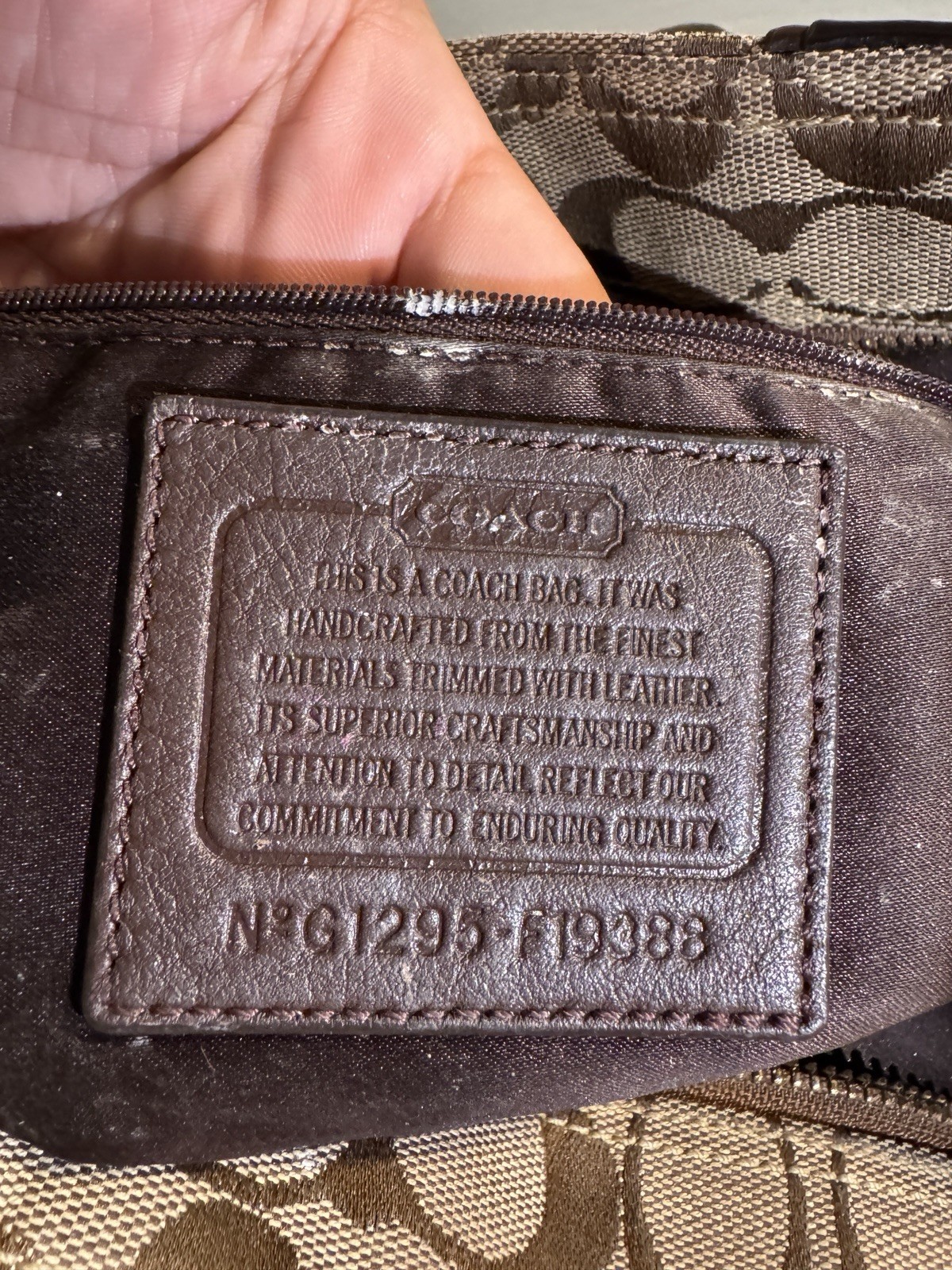 Coach Signature Logo Zip Tote Bag. Brown Tan Large Double Handles Gold HW.