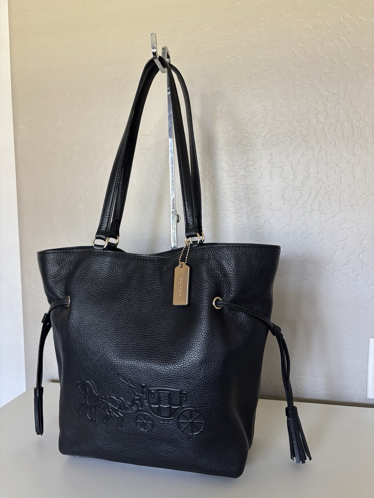 COACH NY City Andy Tote Shoulder Bag Horse Carriage Black Leather CA200